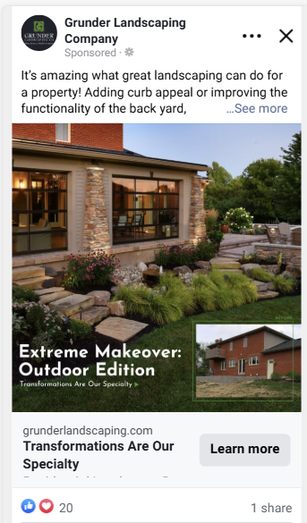 example of social media ad for landscaping company