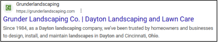 Screen Shot of Location Specific Page on Grunder Landscaping Site